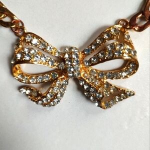 Bow Rhinestones Medallion Gold Pendant